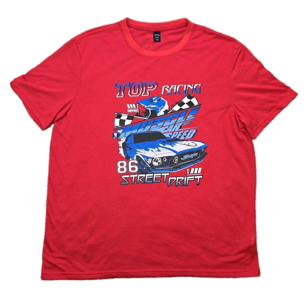 Mens ROMWE Muscle Car Racing Graphic T Shirt Red XXL 2XL Street Drift JDM